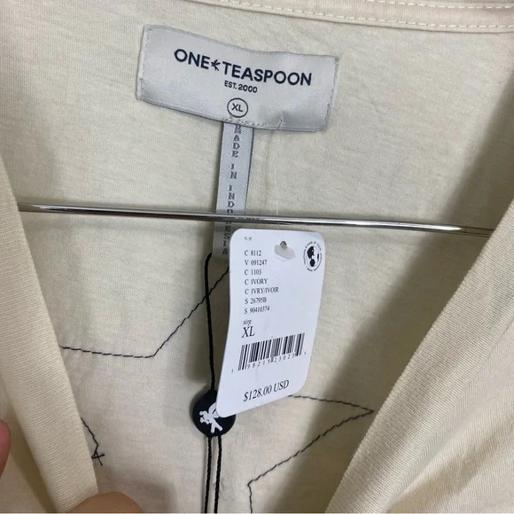 Free People One Teaspoon Denim Star BF Long Sleeve Top Cream XL - Picture 3 of 5